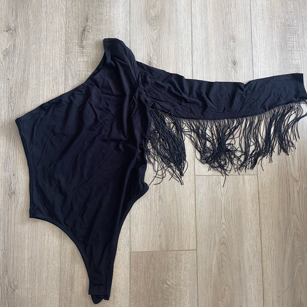 BLACK FRINGE BODY SUIT